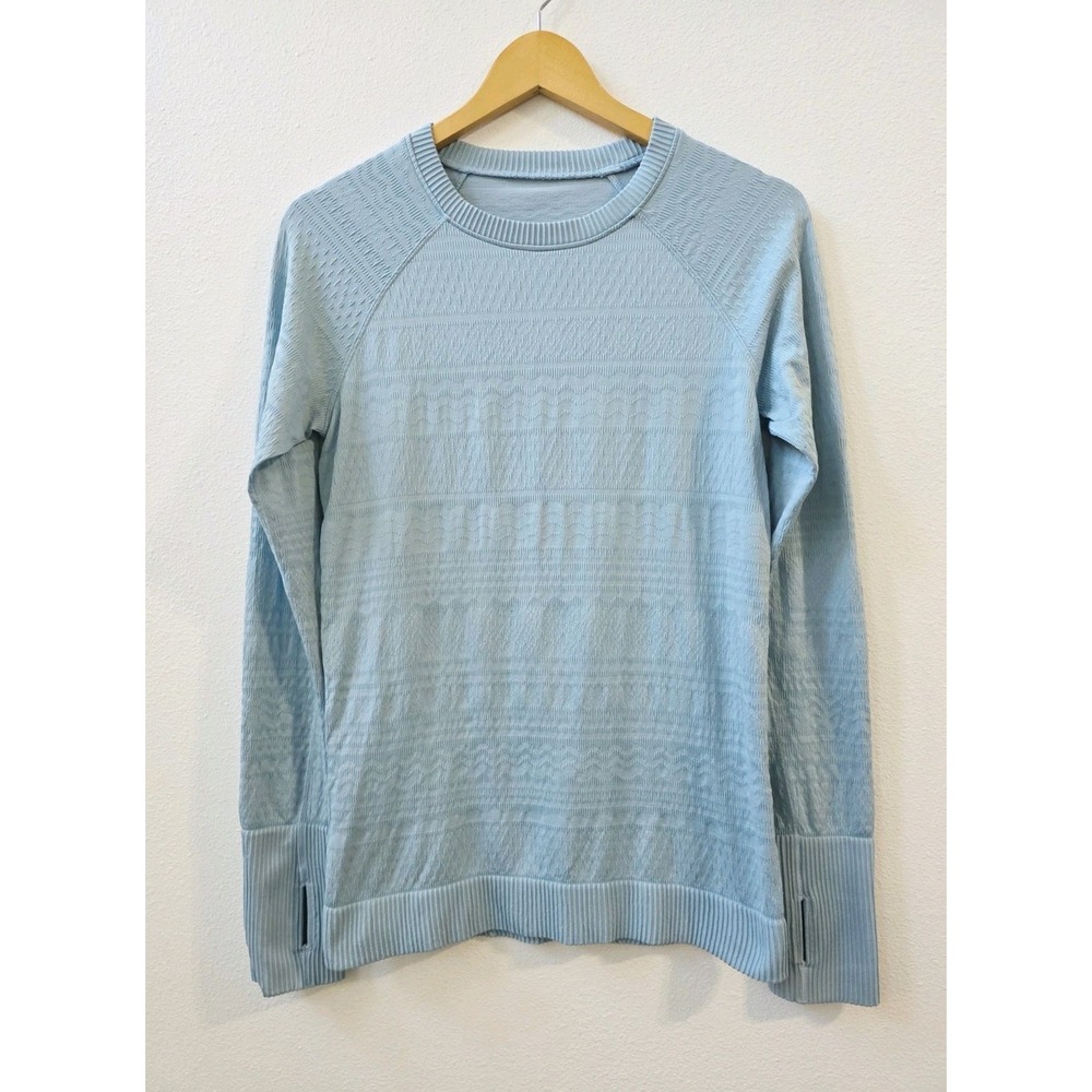 Lululemon Rest Less Long Sleeve Pullover Women's Size 8 Blue Textured Thumbholes